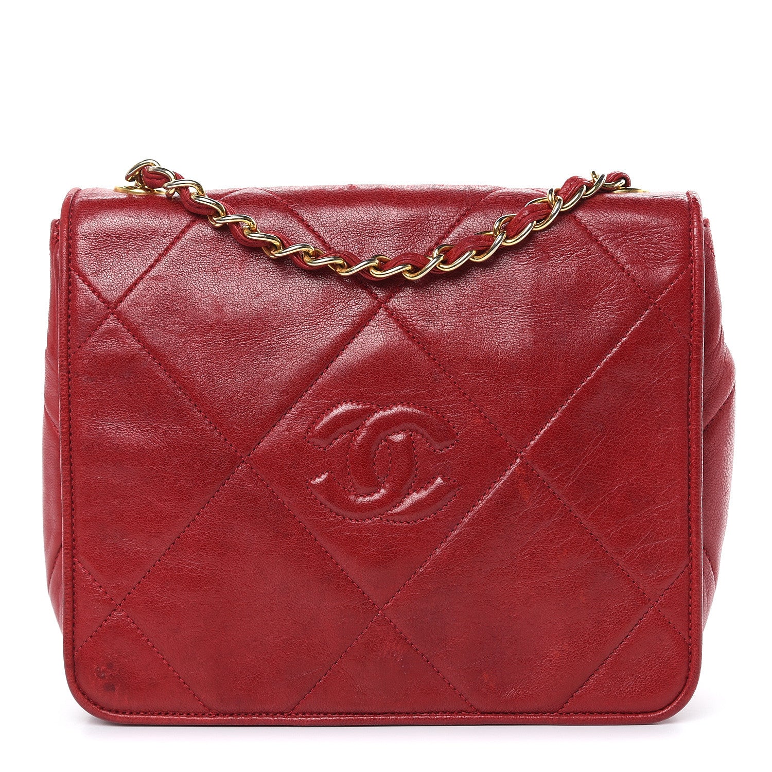 Chanel Lambskin Quilted CC Shoulder Bag Red 1 of 17