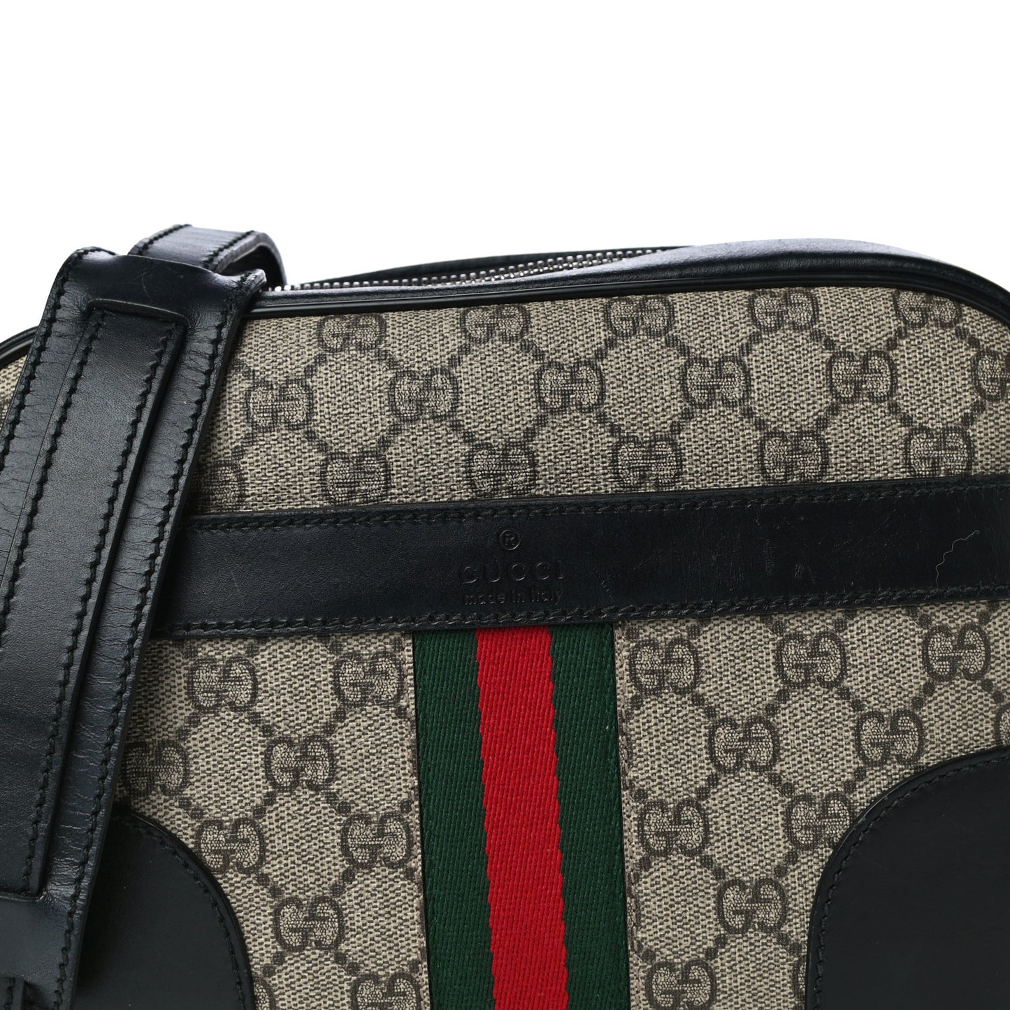 GG Supreme Monogram Web Medium Shoulder Bag Black