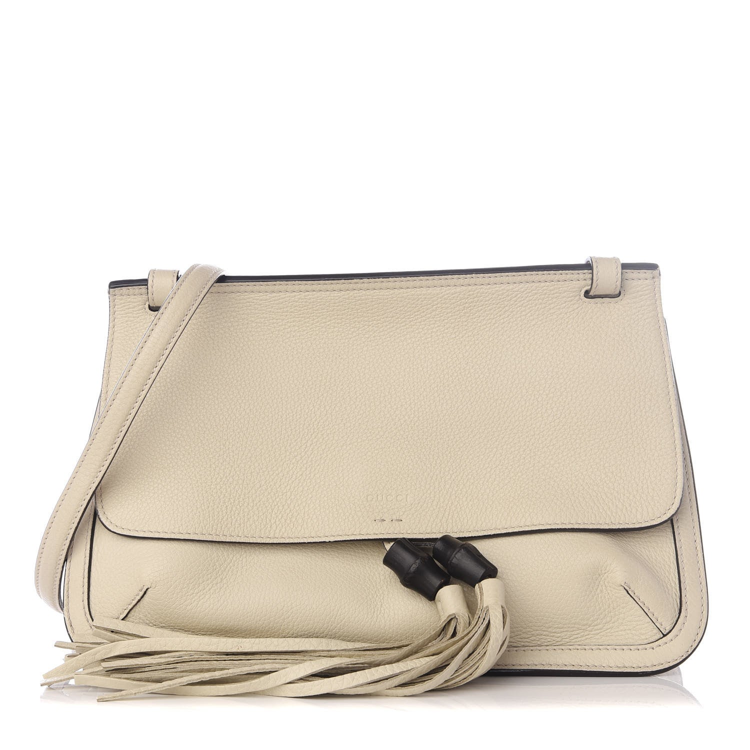Gucci Pebbled Calfskin Medium Bamboo Daily Flap Shoulder Bag Mystic White 1 of 8