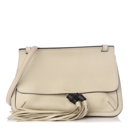 Gucci Pebbled Calfskin Medium Bamboo Daily Flap Shoulder Bag Mystic White 1 of 8