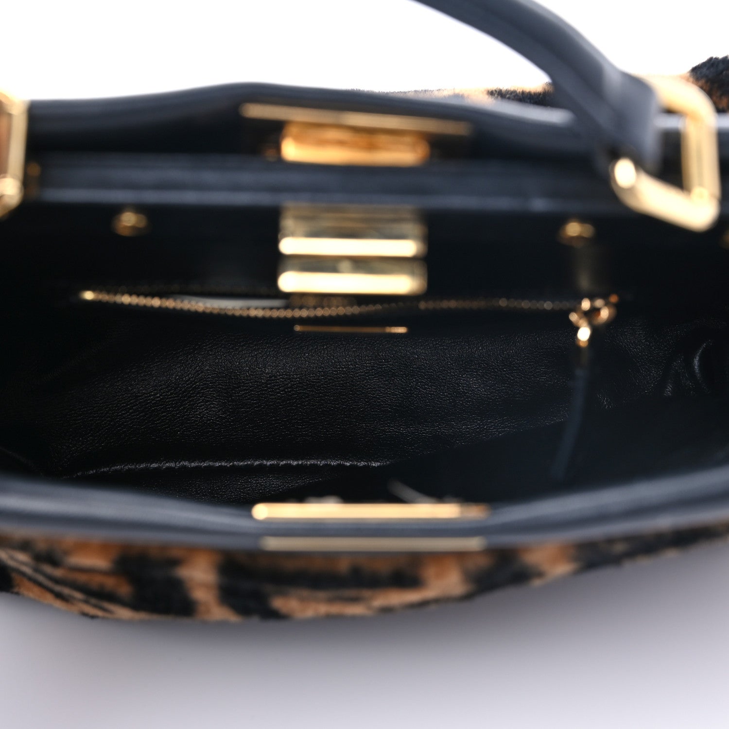 Fendi Shearling Nappa Macro FF 1974 Mini Peekaboo Iconic Satchel Tobacco Black 5 of 7
