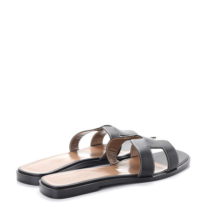 Hermes Box Calfskin Oran Sandals 37 Black 4 of 7