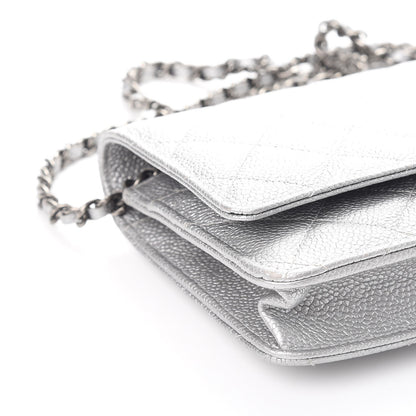 Chanel Metallic Caviar Quilted Wallet on Chain WOC Silver 9 of 11