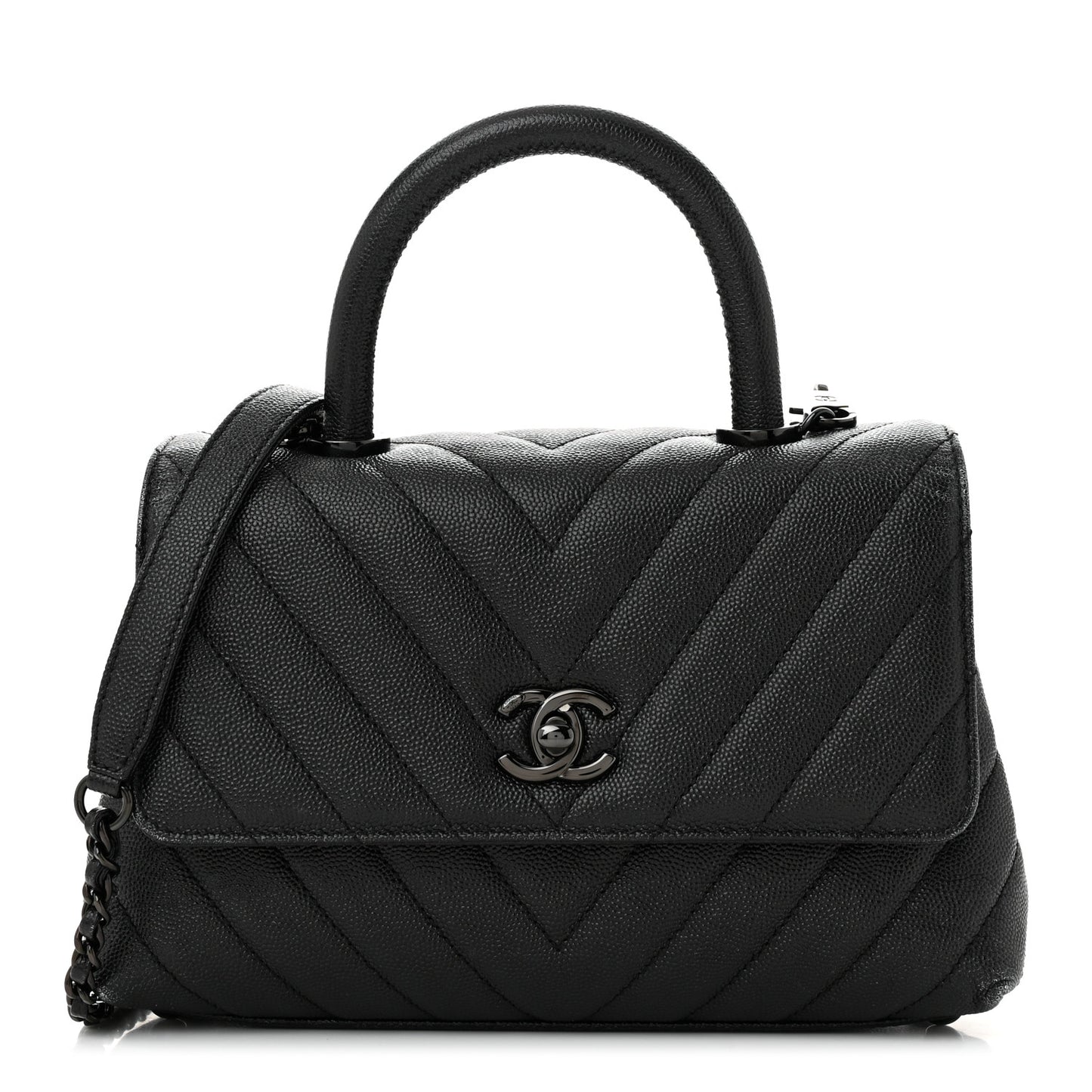 Caviar Chevron Quilted Mini Coco Handle Flap So Black