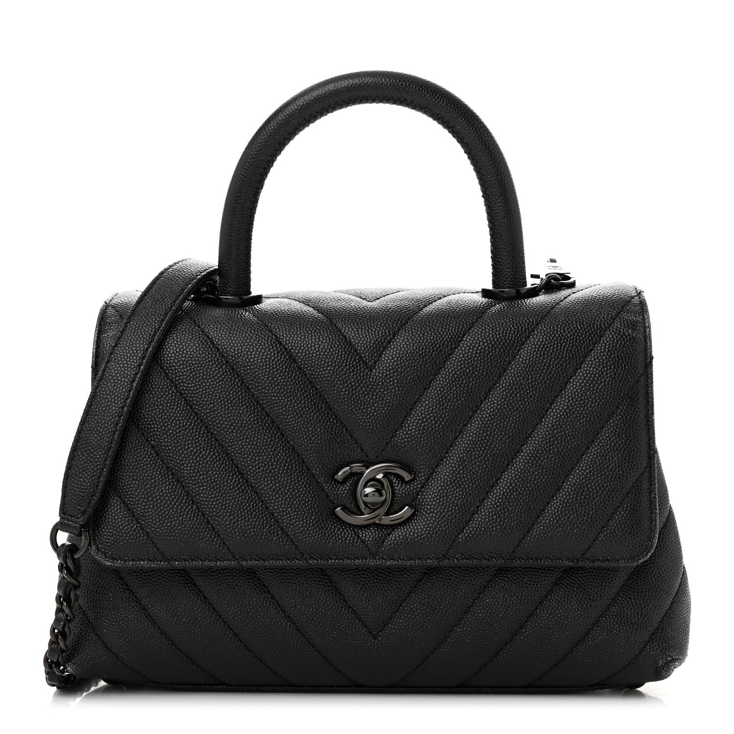 Chanel Caviar Chevron Quilted Mini Coco Handle Flap So Black 1 of 12