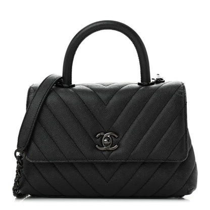 Chanel Caviar Chevron Quilted Mini Coco Handle Flap So Black 1 of 12