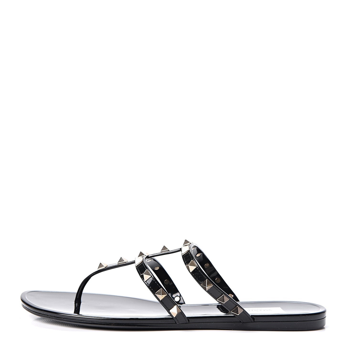 PVC Jelly Rockstud Caged Flat Thong Sandals 41 Black