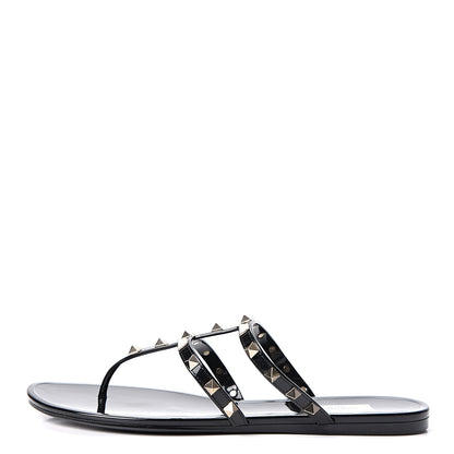Valentino Garavani PVC Jelly Rockstud Caged Flat Thong Sandals 41 Black 1 of 8