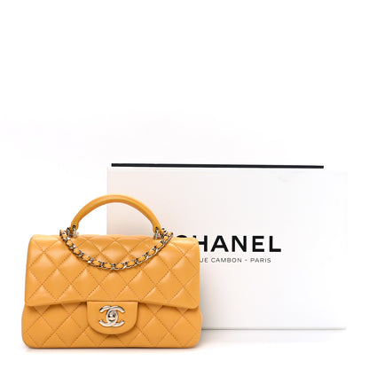 Chanel Lambskin Quilted Mini Top Handle Rectangular Flap Yellow 11 of 11