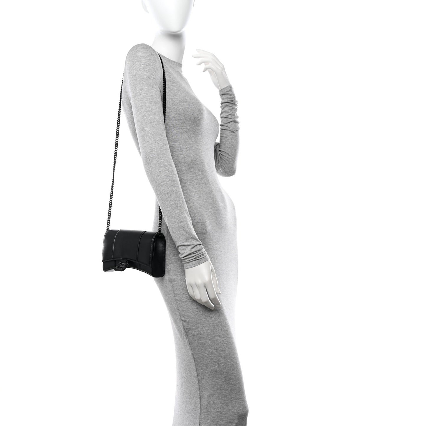 Calfskin Strass Monochrome Hourglass Chain Bag Black