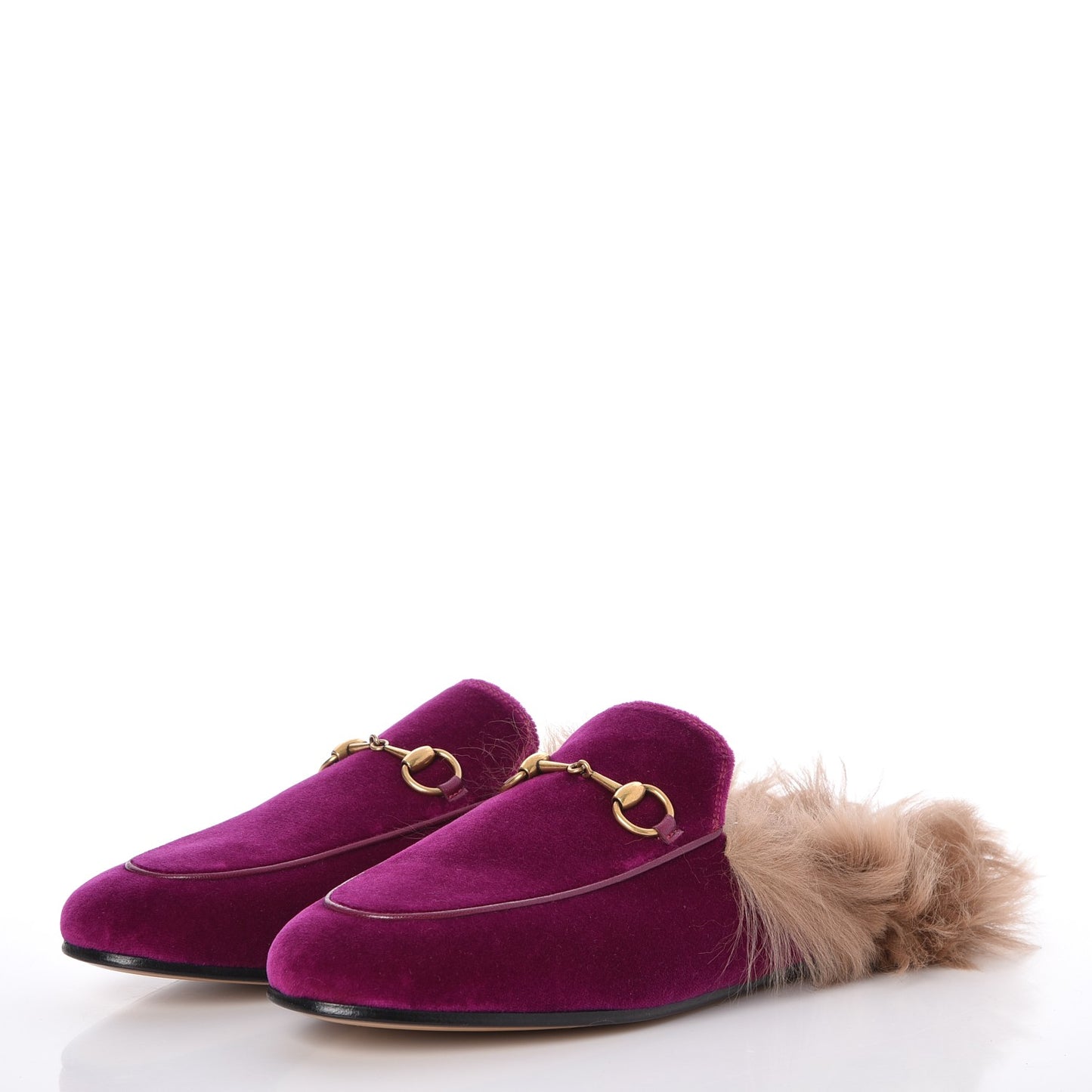 Velvet Fur Womens Princetown Slippers 38 Fucsia Violet Cyclamen Natural