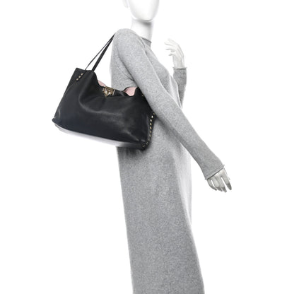 Valentino Garavani Grained Calfskin Rockstud Flip Lock Tote Black Rose Quartz 2 of 10