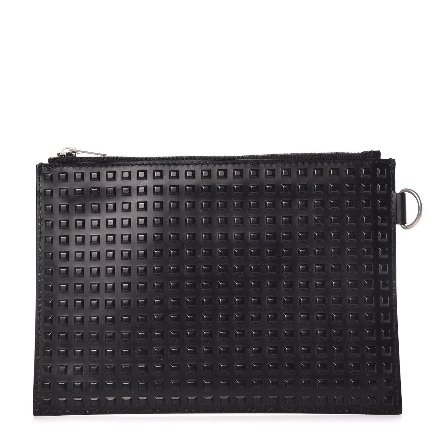 Calfskin Grid Embossed Pouch Black