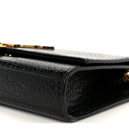 Saint Laurent Calfskin Crocodile Embossed Medium Classic Monogram Kate Tassel Satchel Black 11 of 11