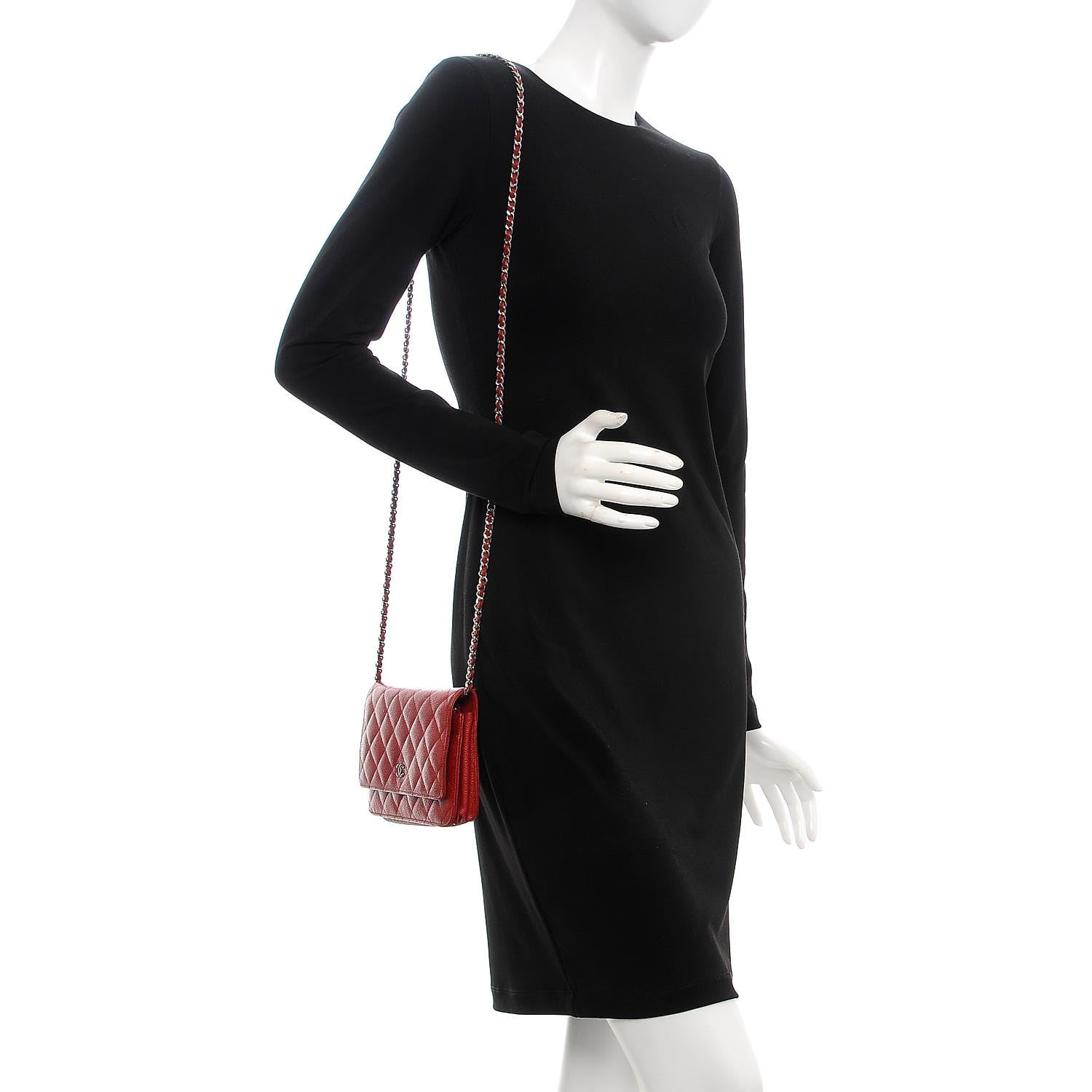 Chanel Caviar Quilted Wallet on Chain WOC Red 2 of 11