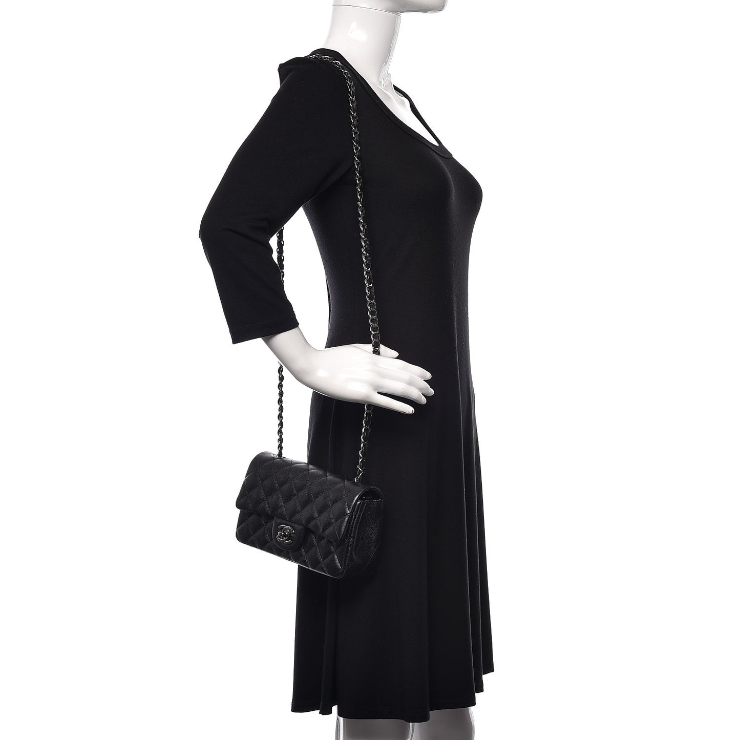 Iridescent Caviar Quilted Mini Rectangular Flap Black