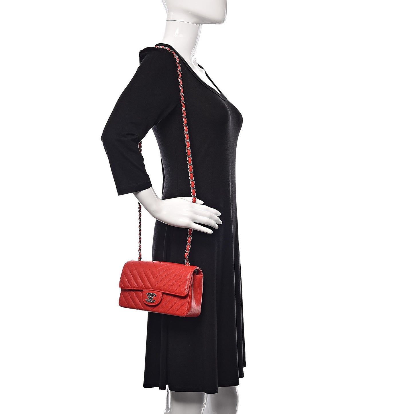 Caviar Chevron Quilted Mini Rectangular Flap Red