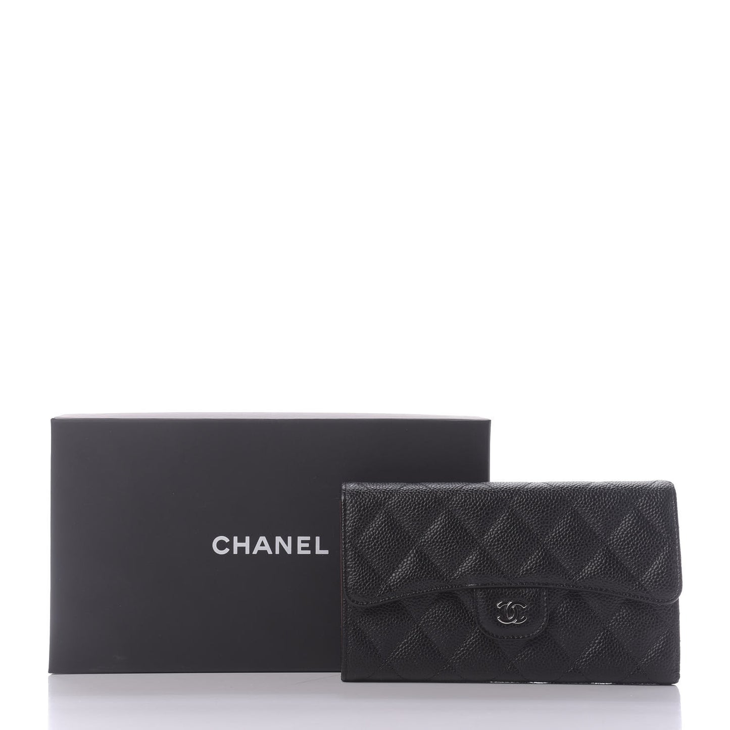 Caviar Quilted Large Flap Wallet Black