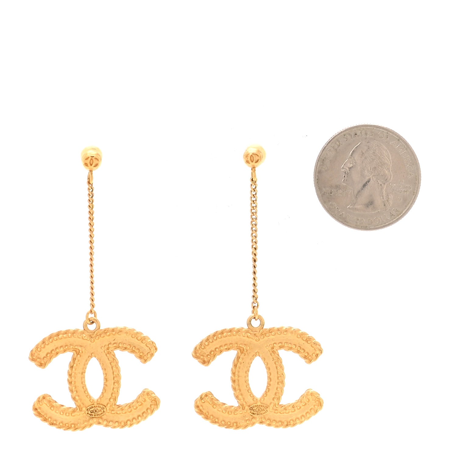 Chanel CC Drop Earrings Matte Gold 2 of 5