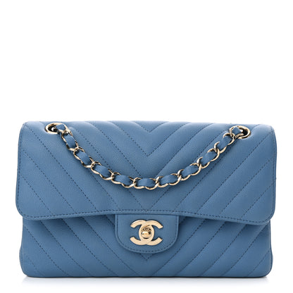 Chanel Caviar Flat Chevron Quilted Small Double Flap Blue 1 of 10