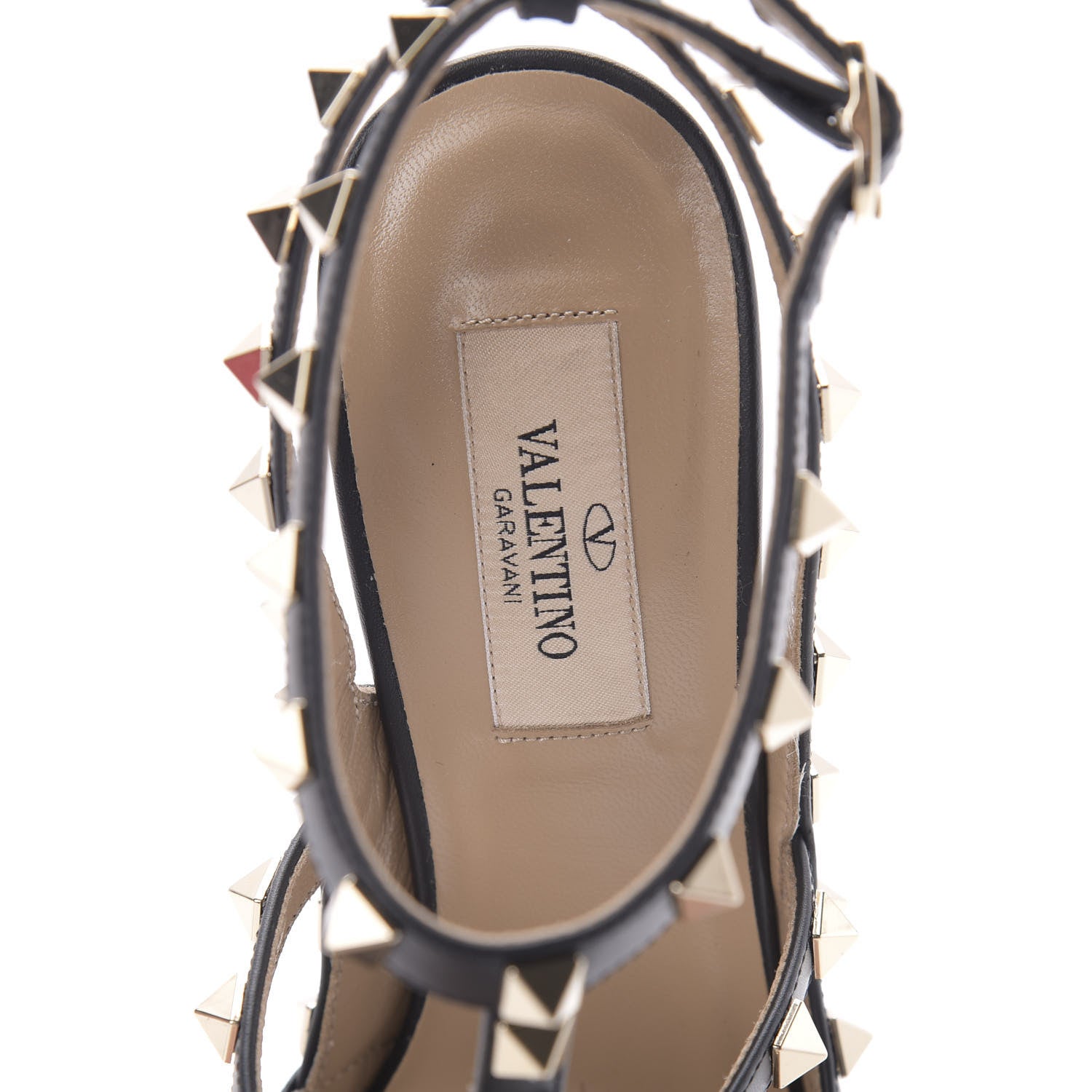 Valentino Garavani Pebbled Calfskin Rockstud Ankle Strap Pumps 38 Black 6 of 10