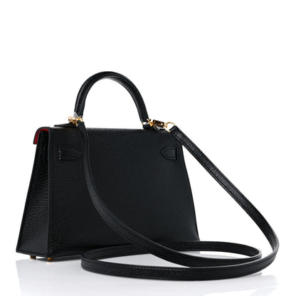 Hermes Chevre Mysore Horseshoe Mini Kelly Sellier 20 Black Rouge De Coeur 3 of 12