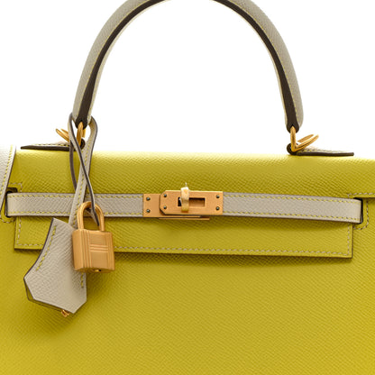 Hermes Epsom Bi-Color Horseshoe Sellier 25 Lime Craie 8 of 12