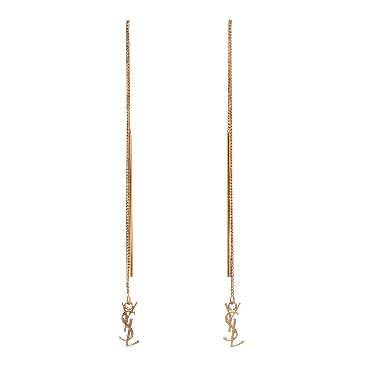 Saint Laurent Metal Monogram Pendant Threader Earrings Gold 1 of 3