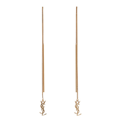 Saint Laurent Metal Monogram Pendant Threader Earrings Gold 1 of 3