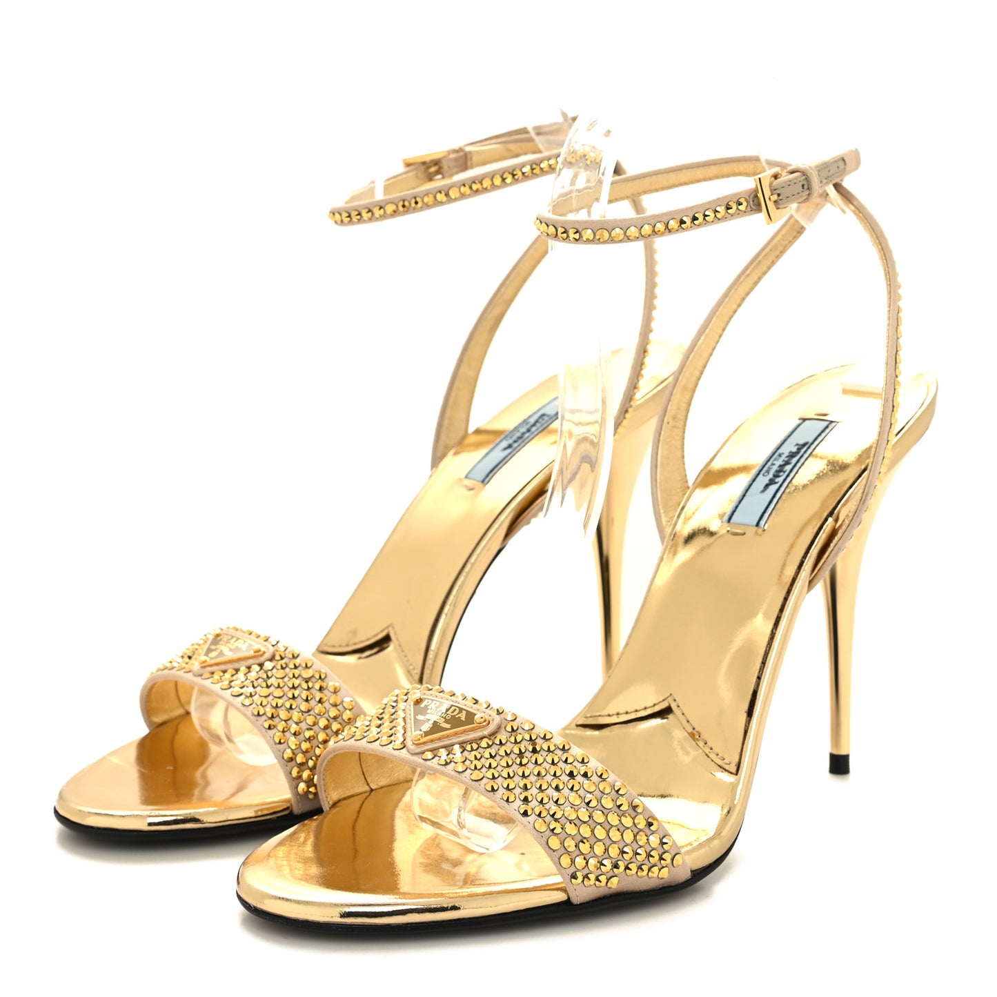 Satin Crystal Triangle Modellerie 100mm Sandals 40 Platino