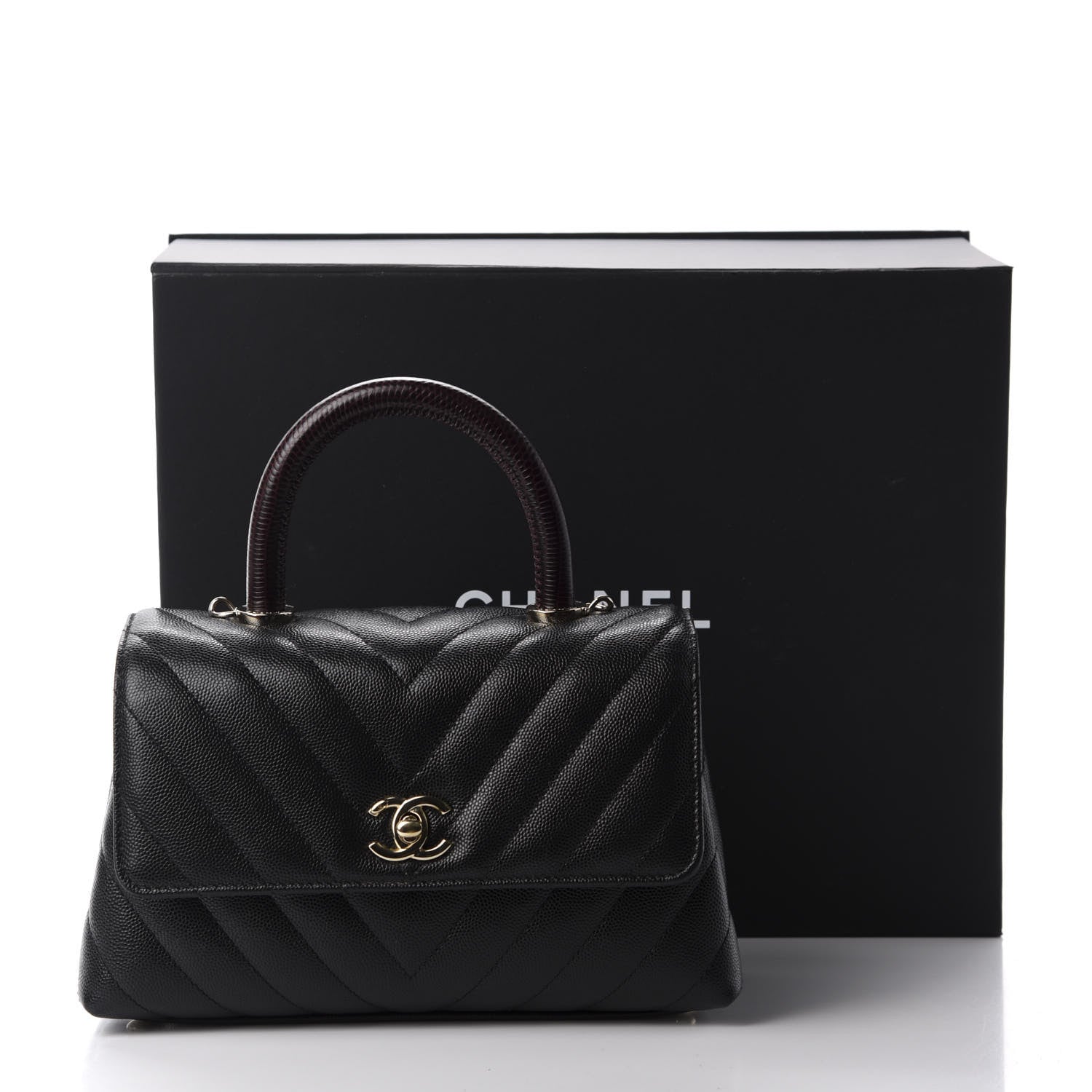 Chanel Caviar Lizard Chevron Quilted Mini Coco Handle Flap Black 17 of 17
