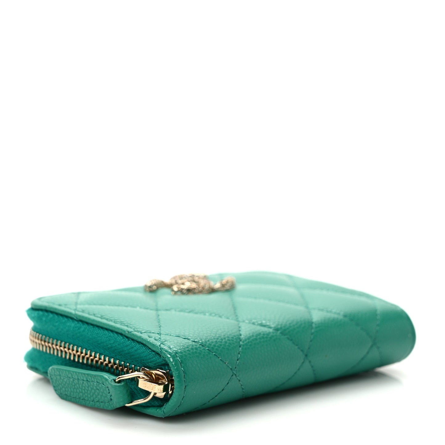 Caviar Quilted Perforated CC Zip Coin Purse Green