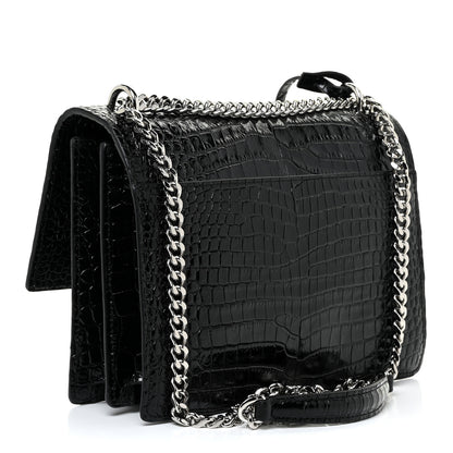 Saint Laurent Calfskin Crocodile Embossed Medium Monogram Sunset Black 2 of 16