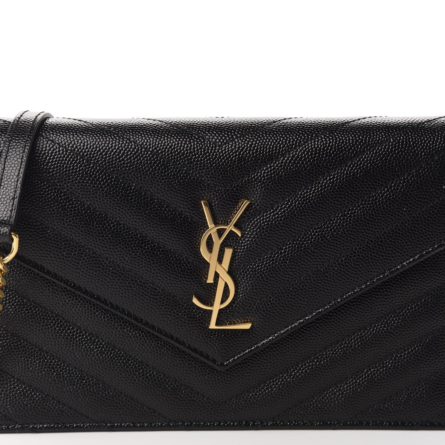 Saint Laurent Grain De Poudre Matelasse Chevron Monogram Envelope Chain Wallet Black 10 of 11