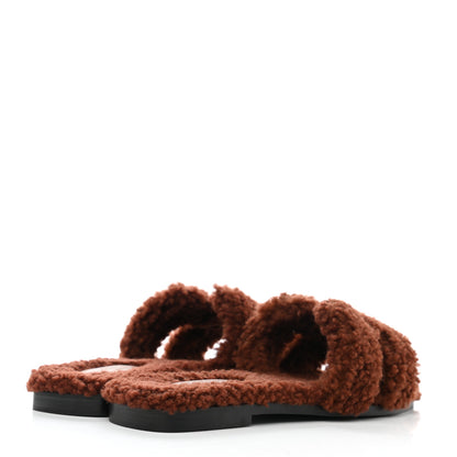 Hermes Woolskin Oran Sandals 38 Cognac 4 of 9