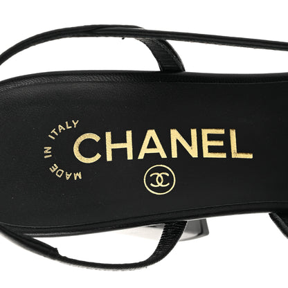 Chanel Fabric Embroidery Grosgrain Cap Toe CC Slingback Pumps 37 Black 8 of 8