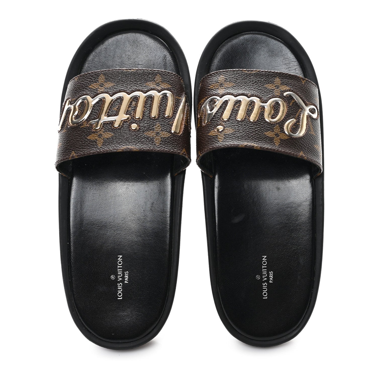 Louis Vuitton Metallic Calfskin Monogram Logo Sunbath Slide