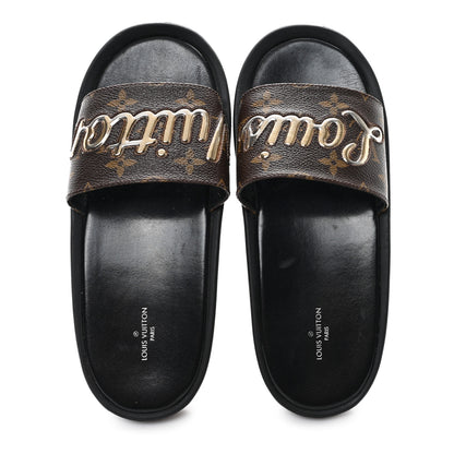 Louis Vuitton Metallic Calfskin Monogram Logo Sunbath Slide Sandals 38 2 of 9