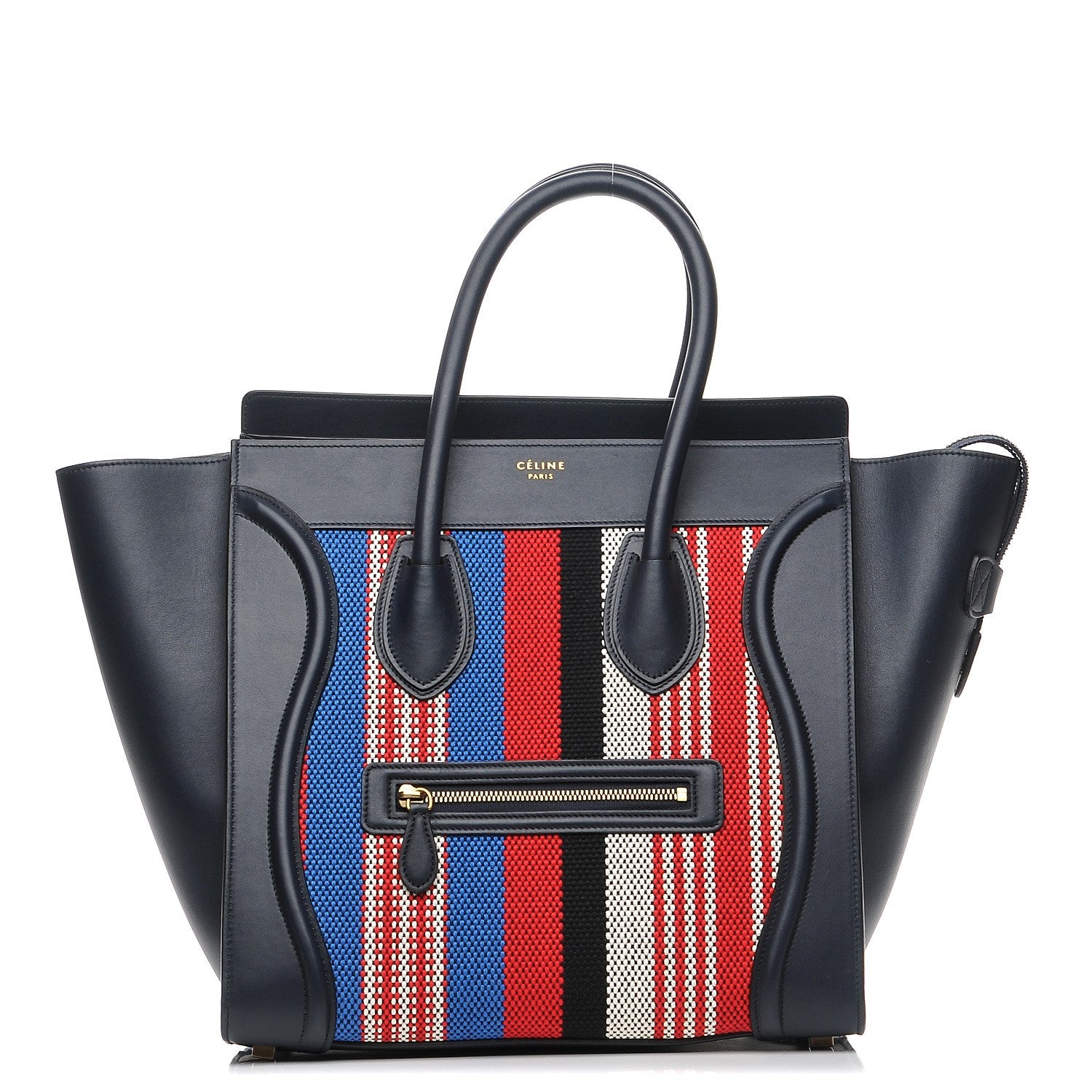 Celine Smooth Calfskin Striped Canvas Mini Luggage Navy Blue 1 of 7