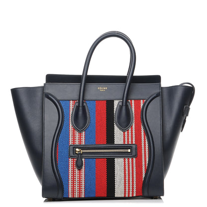 Celine Smooth Calfskin Striped Canvas Mini Luggage Navy Blue 1 of 7