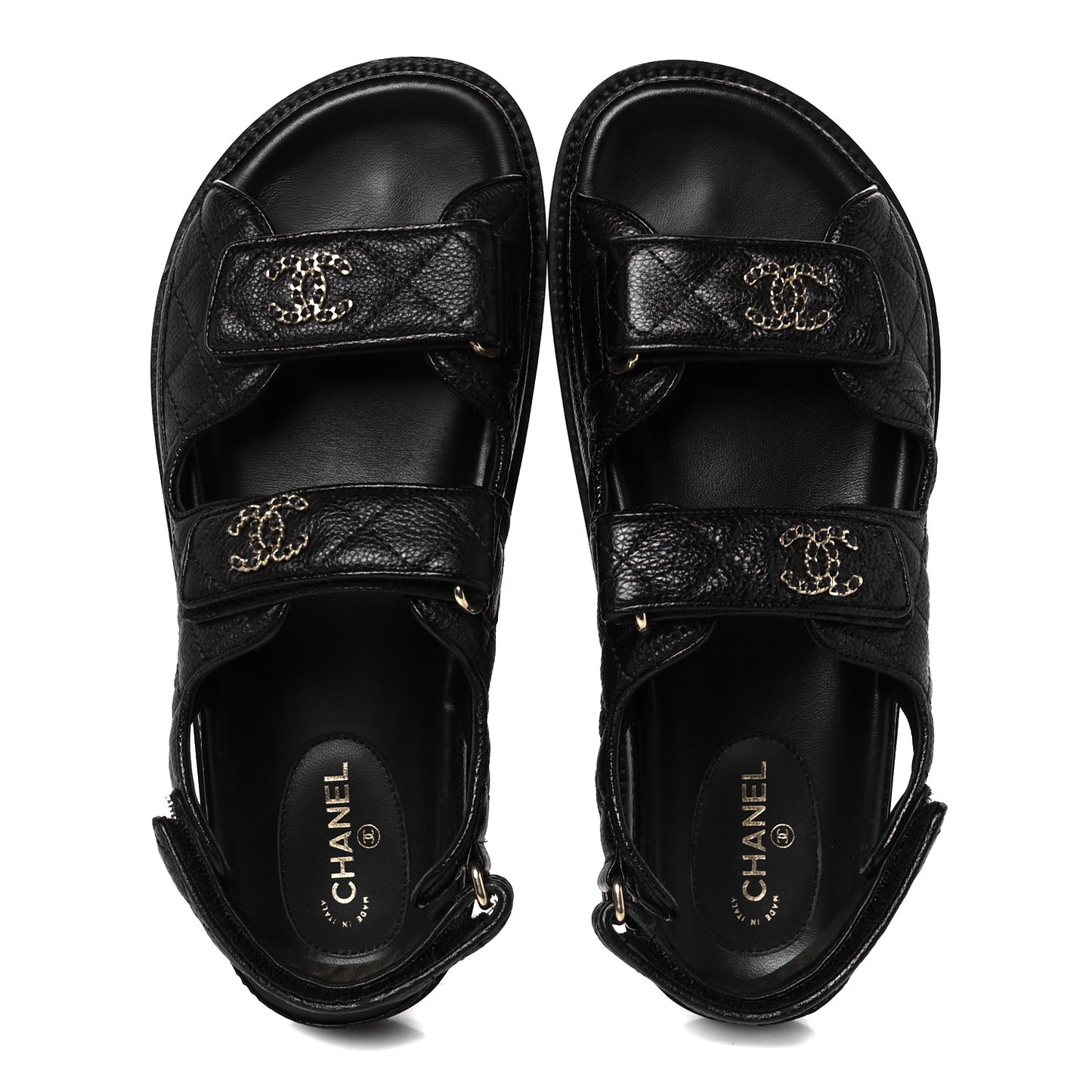 Grained Calfskin Velcro Dad Sandals 39 Black