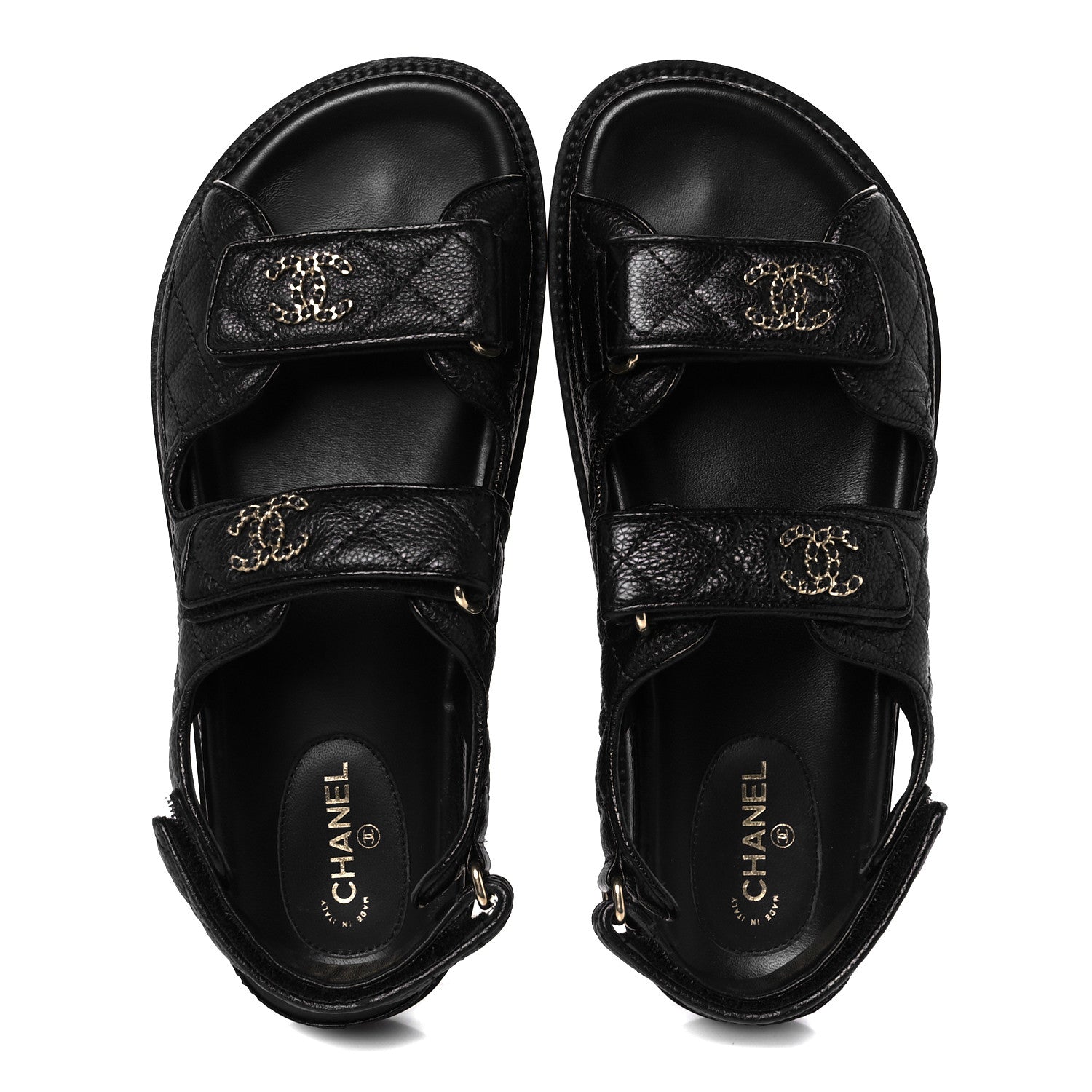 Chanel Grained Calfskin Velcro Dad Sandals 39 Black 2 of 10