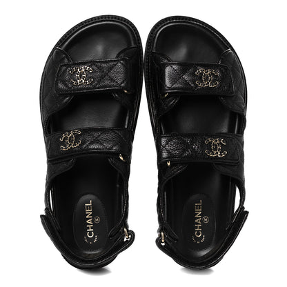 Chanel Grained Calfskin Velcro Dad Sandals 39 Black 2 of 10