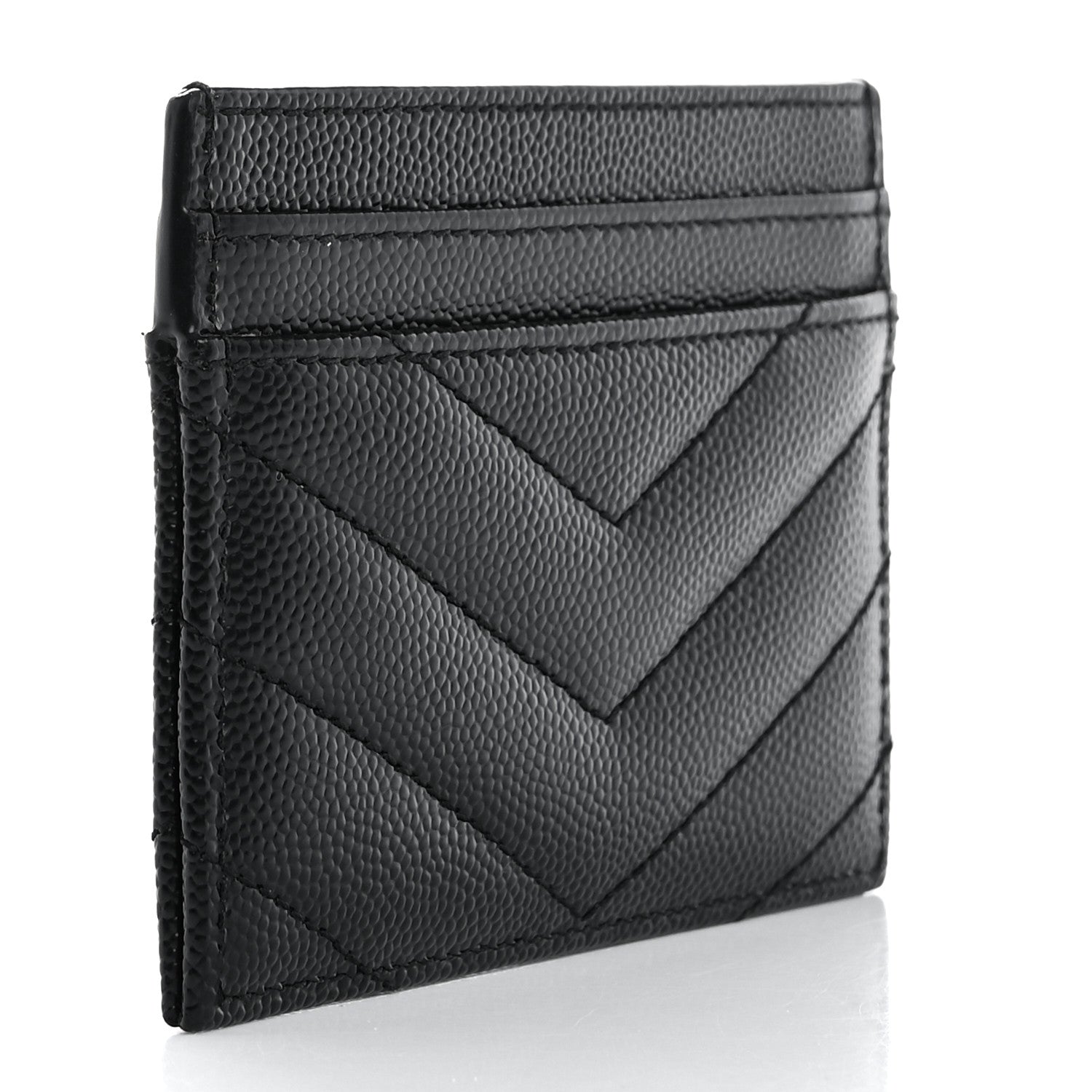Saint Laurent Grain De Poudre Matelasse Chevron Monogram Credit Card Case Black 3 of 10