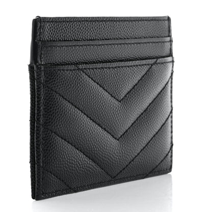 Saint Laurent Grain De Poudre Matelasse Chevron Monogram Credit Card Case Black 3 of 10