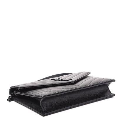 Saint Laurent Grain De Poudre Matelasse Chevron Monogram Envelope Chain Wallet Black 3 of 8