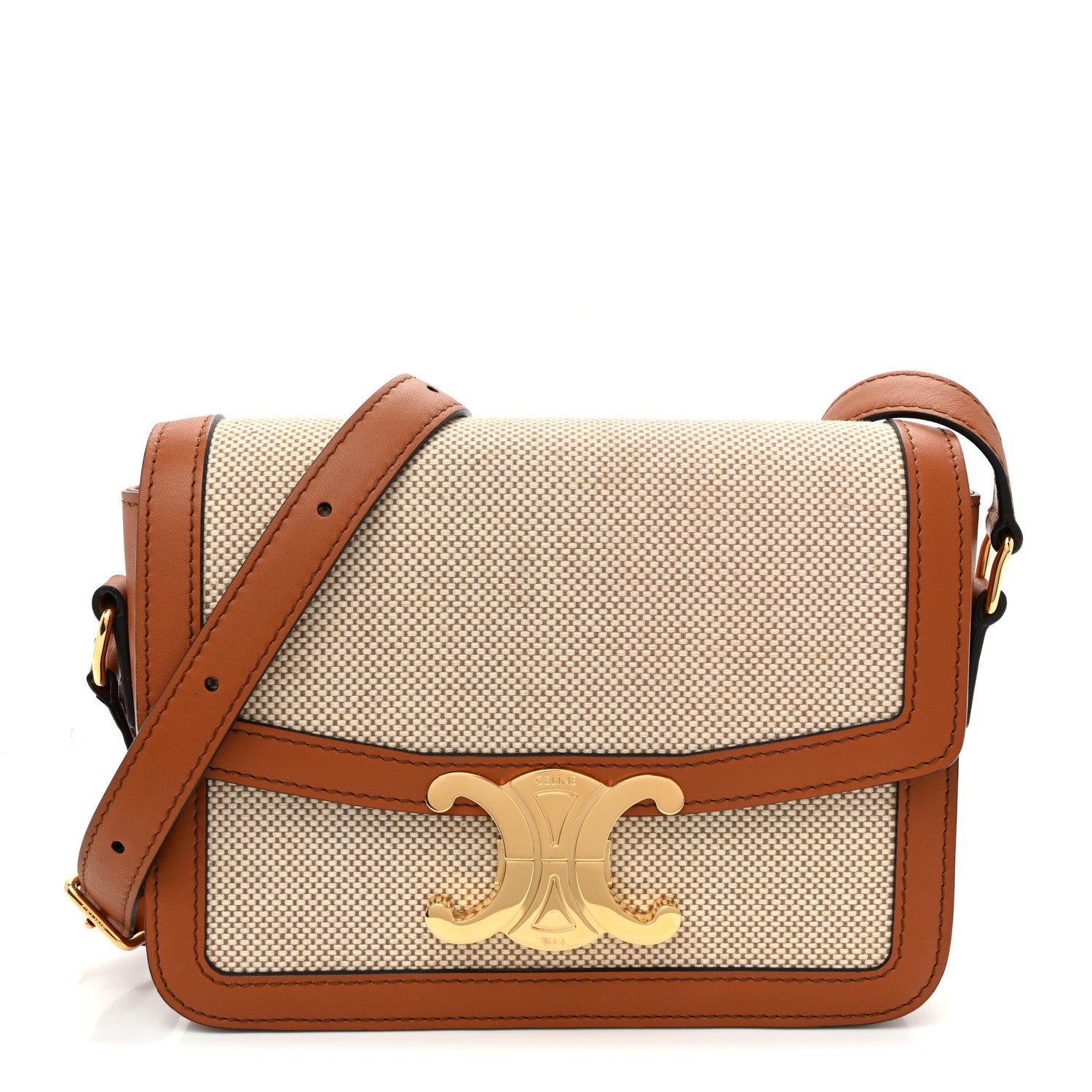 Celine Textile Natural Calfskin Teen Triomphe White Tan 1 of 10