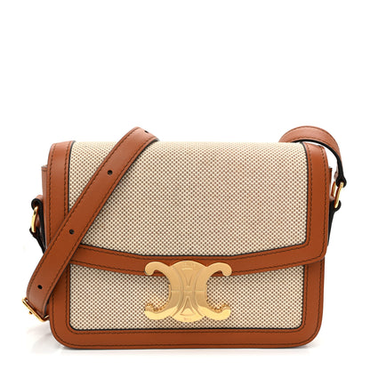 Celine Textile Natural Calfskin Teen Triomphe White Tan 1 of 10