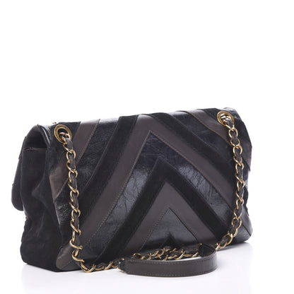 Chanel Suede Lambskin Glazed Calfskin Lady Vintage Chevron Flap Black Brown 2 of 16