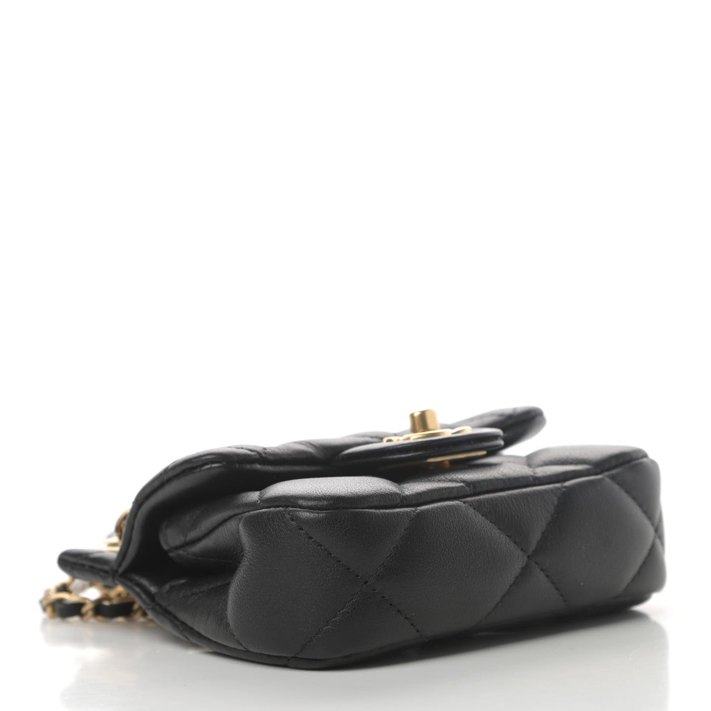 Calfskin Quilted Lady Handle Flap Card Holder With Chain Black